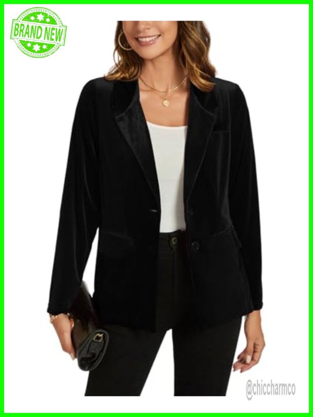Womens Velvet Blazer Suit Jacket Long Sleeve Notched Lapel Button Front Pockets